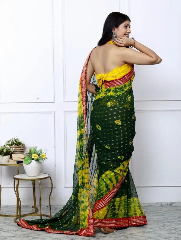 Green_Pure_Chiffon_Trendy_Checked_Bandhini_Chiffon_Sarees_For_Women