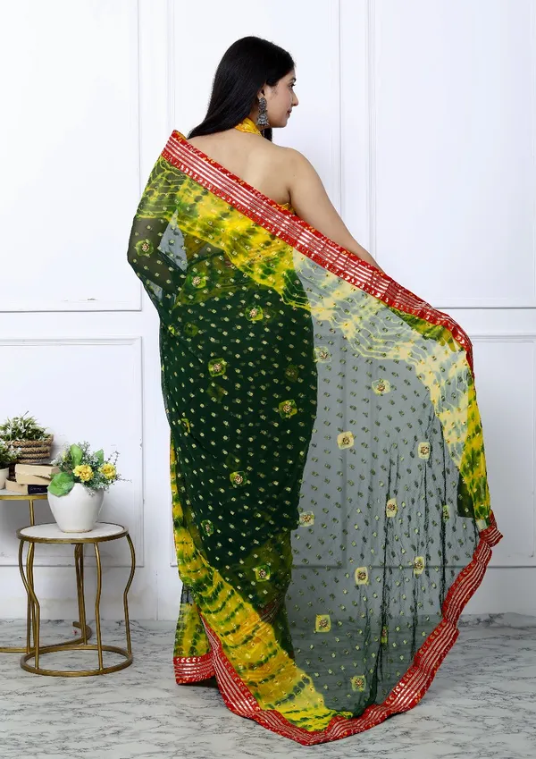 Green_Pure_Chiffon_Trendy_Checked_Bandhini_Chiffon_Sarees_For_Women