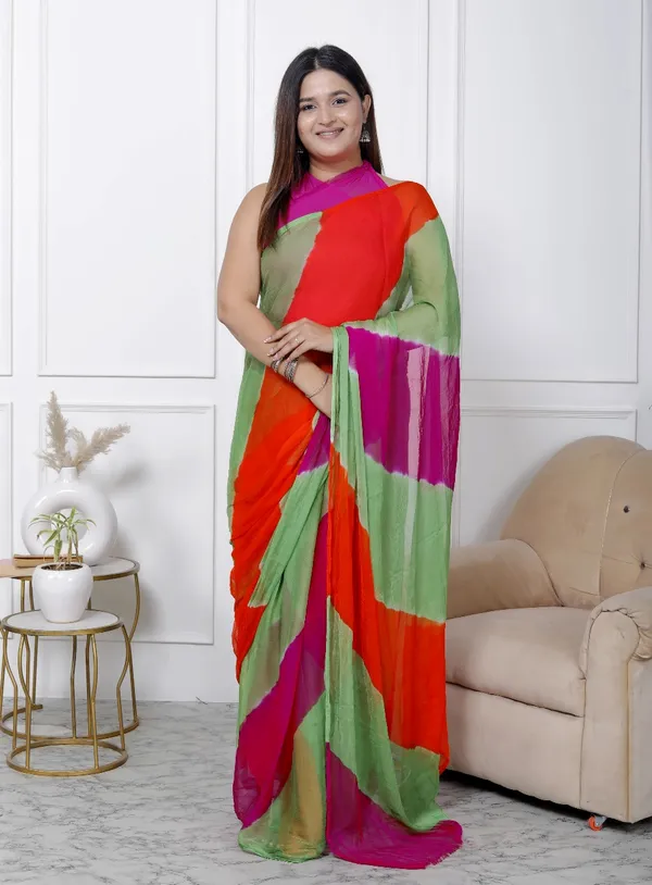 Multicolor_Pure_Chiffon_Printed_Leheriya_Sarees_For_Women