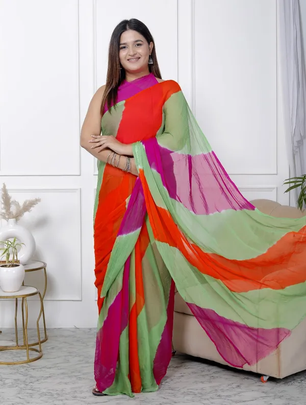Multicolor_Pure_Chiffon_Printed_Leheriya_Sarees_For_Women