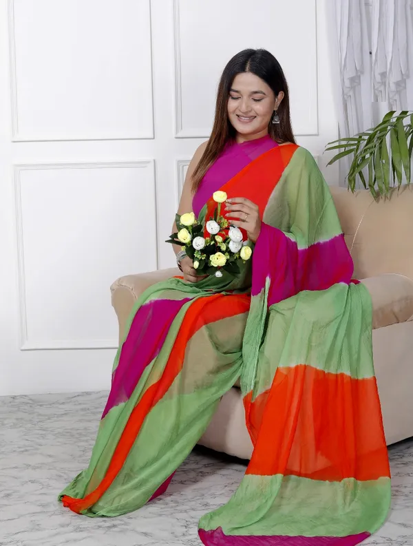 Multicolor_Pure_Chiffon_Printed_Leheriya_Sarees_For_Women