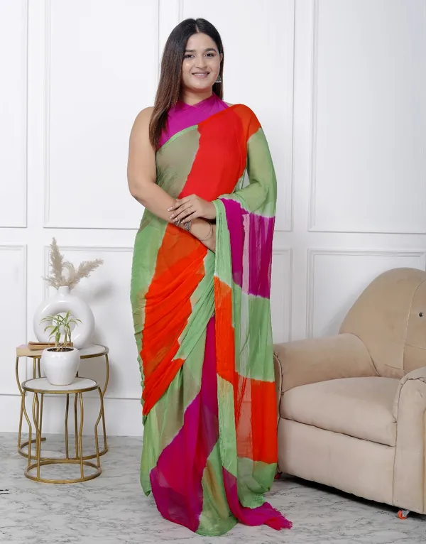 Multicolor_Pure_Chiffon_Printed_Leheriya_Sarees_For_Women