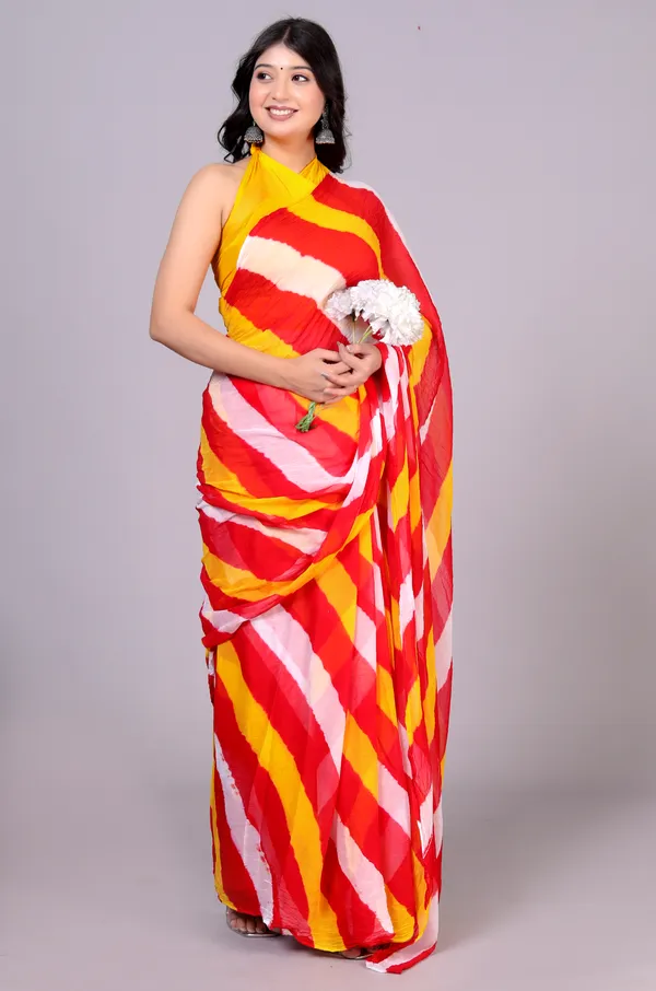 Red_Jaipuri_Leheriya_Printed_Pure_Chiffon_Saree_For_Women