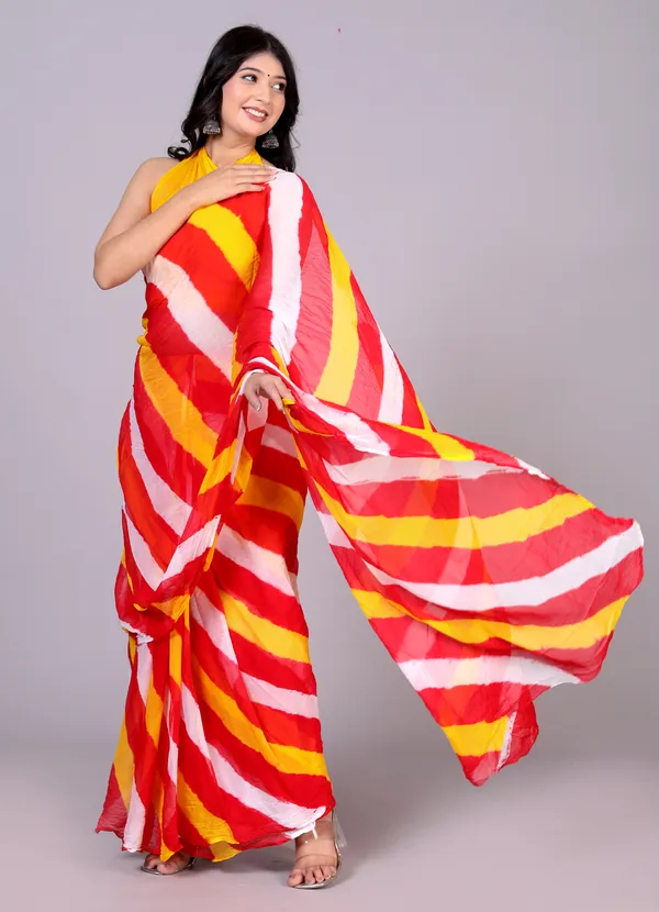 Red_Jaipuri_Leheriya_Printed_Pure_Chiffon_Saree_For_Women