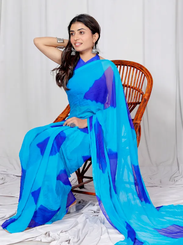 Blue_Pure_Chiffon_Printed_Checked_Printed_Sarees_For_Women