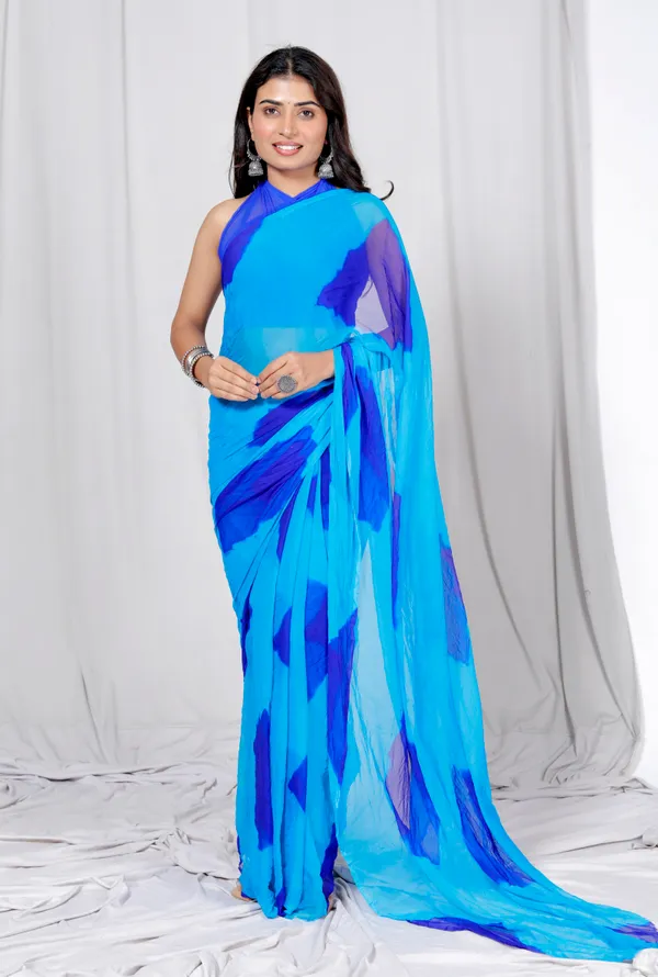 Blue_Pure_Chiffon_Printed_Checked_Printed_Sarees_For_Women