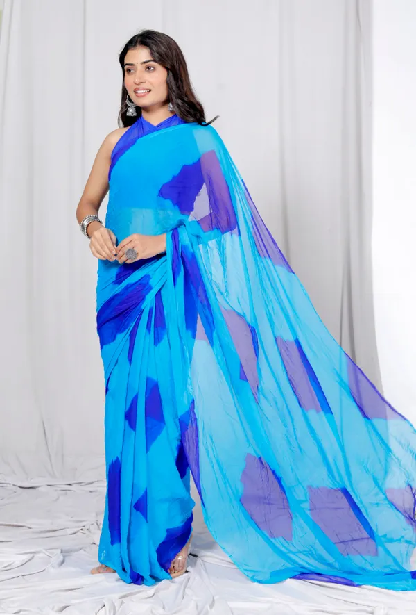 Blue_Pure_Chiffon_Printed_Checked_Printed_Sarees_For_Women