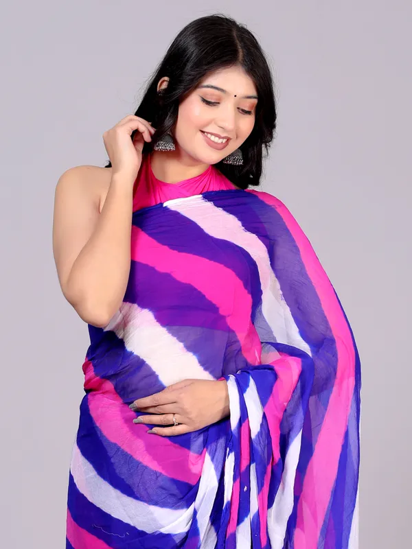Purple_Jaipuri_Leheriya_Printed_Pure_Chiffon_Saree_For_Women