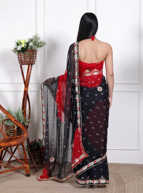 Black_Pure_Chiffon_Bandhani_Bandej_Gotta_Patti_Sarees_For_Women