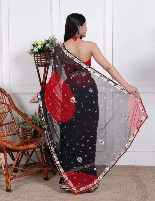 Black_Pure_Chiffon_Bandhani_Bandej_Gotta_Patti_Sarees_For_Women