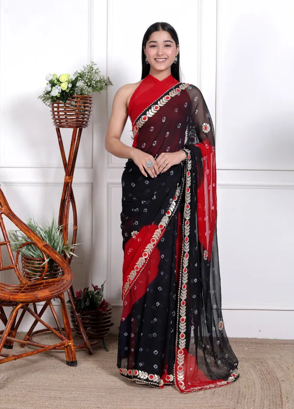 Black_Pure_Chiffon_Bandhani_Bandej_Gotta_Patti_Sarees_For_Women