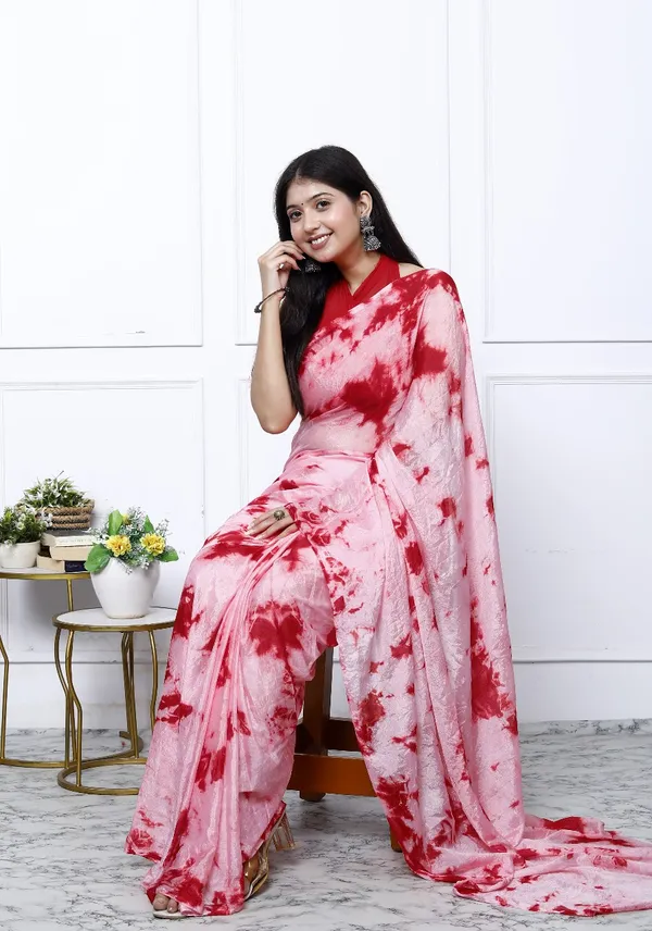 Pink_Pure_Chiffon_Trendy_Checked_Bandhini_Chiffon_Sarees_For_Women