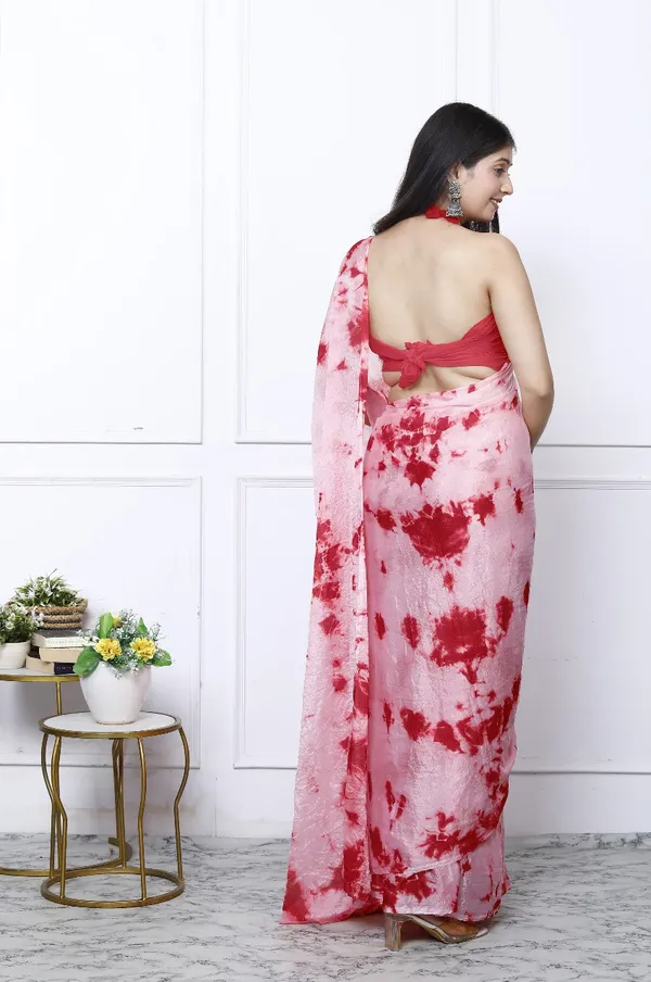 Pink_Pure_Chiffon_Trendy_Checked_Bandhini_Chiffon_Sarees_For_Women