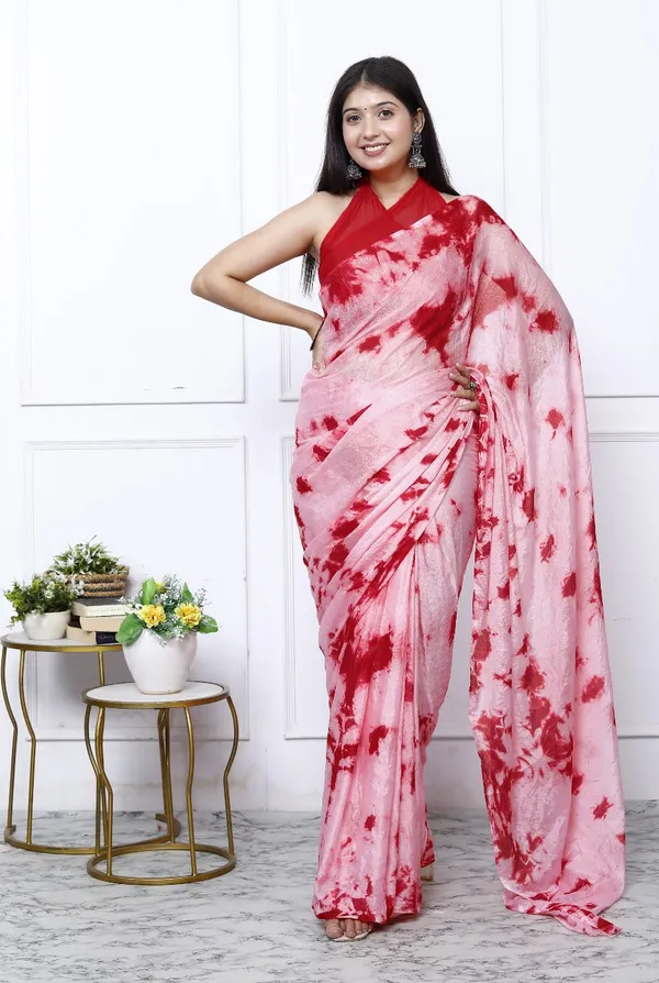 Pink_Pure_Chiffon_Trendy_Checked_Bandhini_Chiffon_Sarees_For_Women