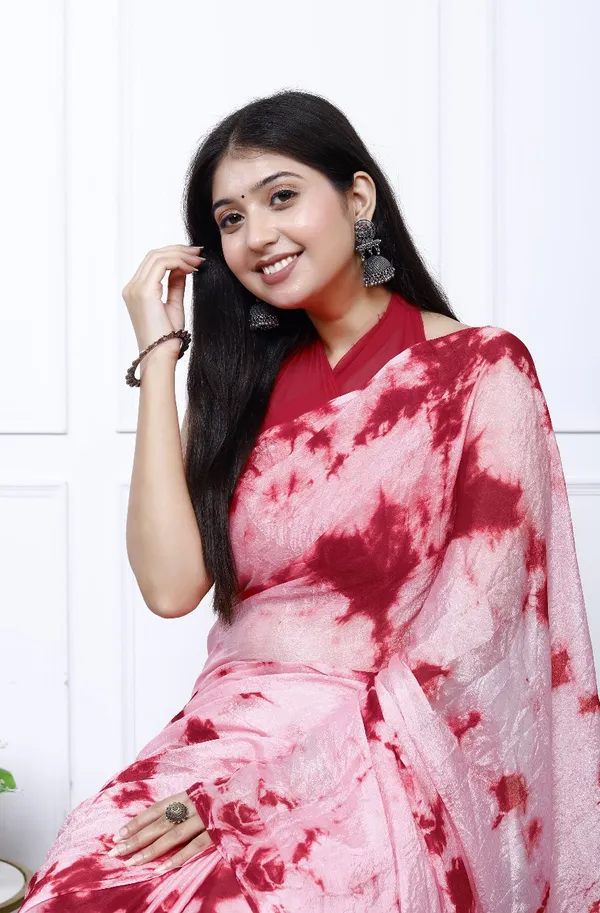 Pink_Pure_Chiffon_Trendy_Checked_Bandhini_Chiffon_Sarees_For_Women