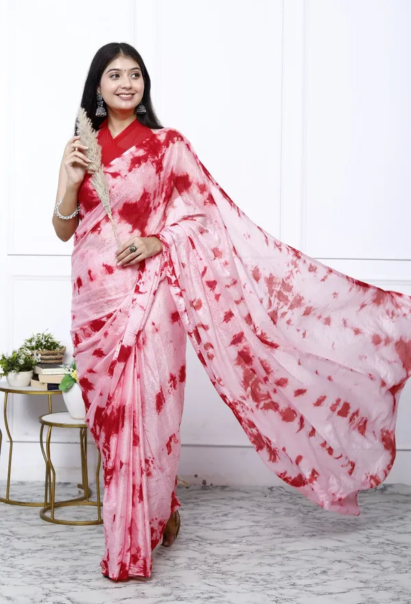 Pink_Pure_Chiffon_Trendy_Checked_Bandhini_Chiffon_Sarees_For_Women