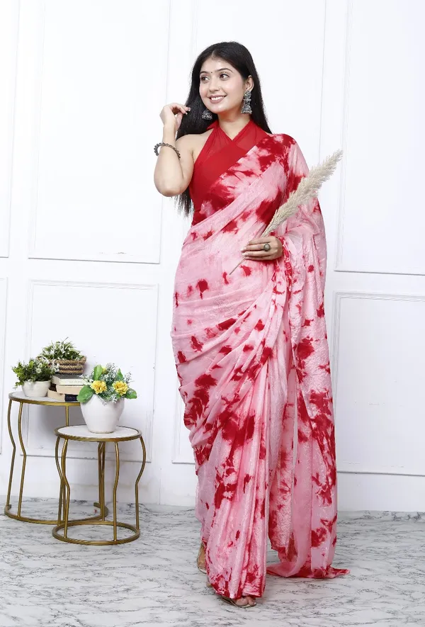 Pink_Pure_Chiffon_Trendy_Checked_Bandhini_Chiffon_Sarees_For_Women
