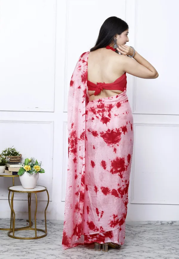 Pink_Pure_Chiffon_Trendy_Checked_Bandhini_Chiffon_Sarees_For_Women