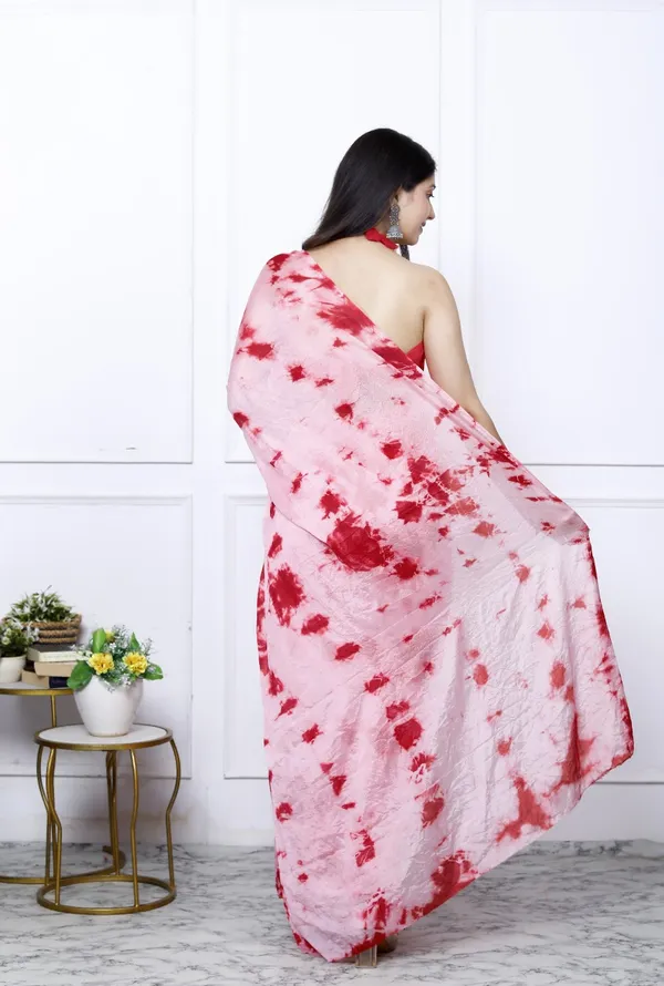 Pink_Pure_Chiffon_Trendy_Checked_Bandhini_Chiffon_Sarees_For_Women