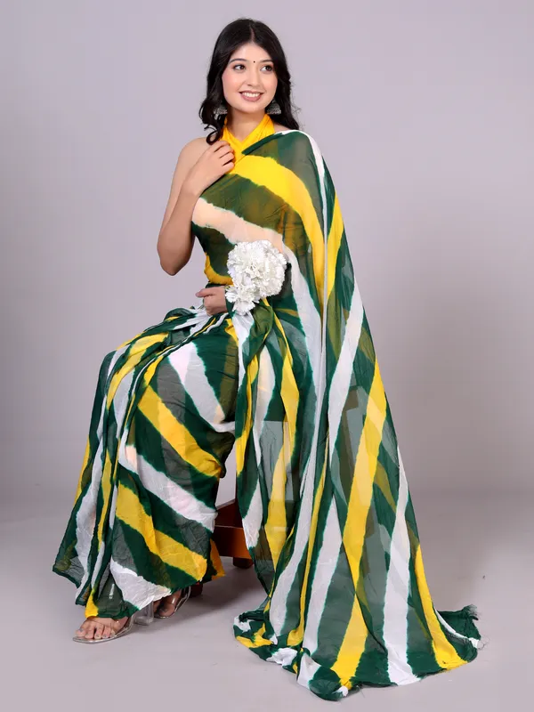 Green_Jaipuri_Leheriya_Printed_Pure_Chiffon_Saree_For_Women