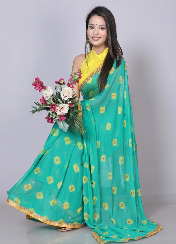 Green_Pure_Chiffon_Printed_Bandhani_Printed_Stone_Work_Sarees_For_Women