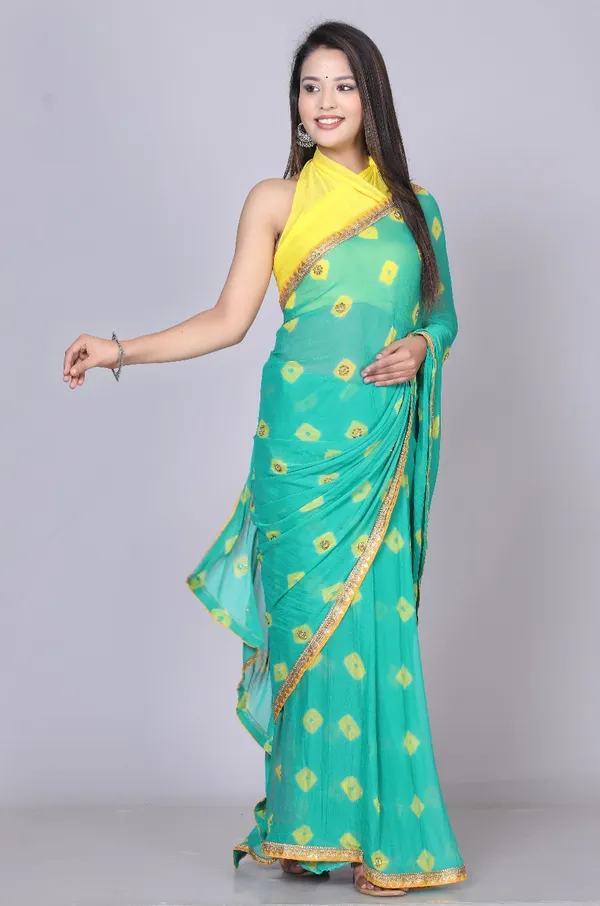 Green_Pure_Chiffon_Printed_Bandhani_Printed_Stone_Work_Sarees_For_Women