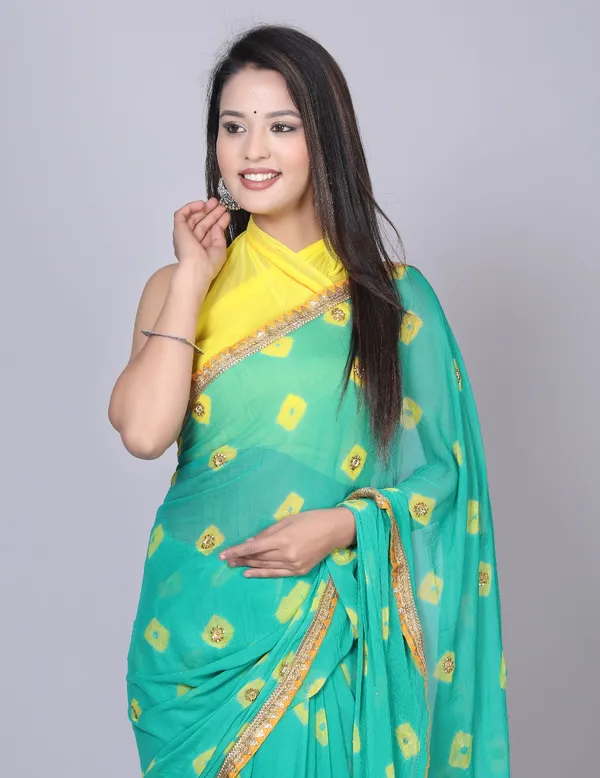 Green_Pure_Chiffon_Printed_Bandhani_Printed_Stone_Work_Sarees_For_Women