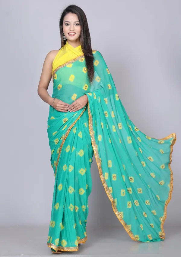 Green_Pure_Chiffon_Printed_Bandhani_Printed_Stone_Work_Sarees_For_Women