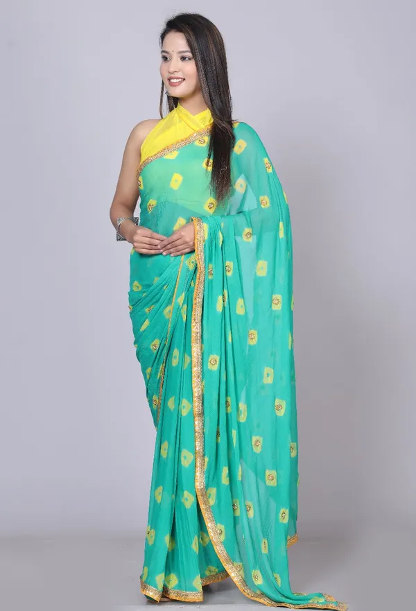 Green_Pure_Chiffon_Printed_Bandhani_Printed_Stone_Work_Sarees_For_Women