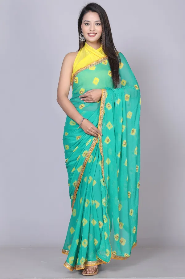 Green_Pure_Chiffon_Printed_Bandhani_Printed_Stone_Work_Sarees_For_Women
