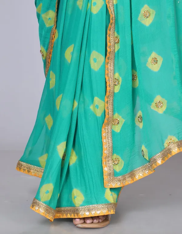 Green_Pure_Chiffon_Printed_Bandhani_Printed_Stone_Work_Sarees_For_Women