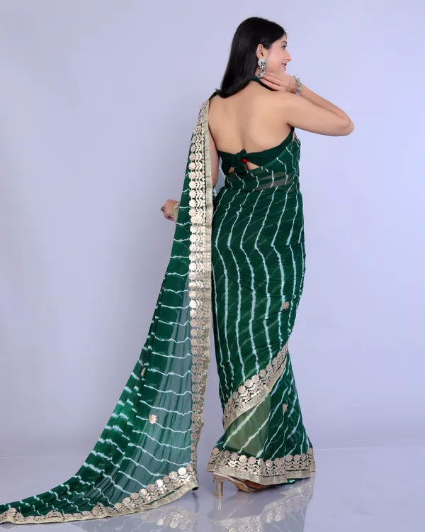 Green_Pure_Chiffon_Gotta_Patti_Work_Leheriya_Designer_Printed_Sarees_For_Women