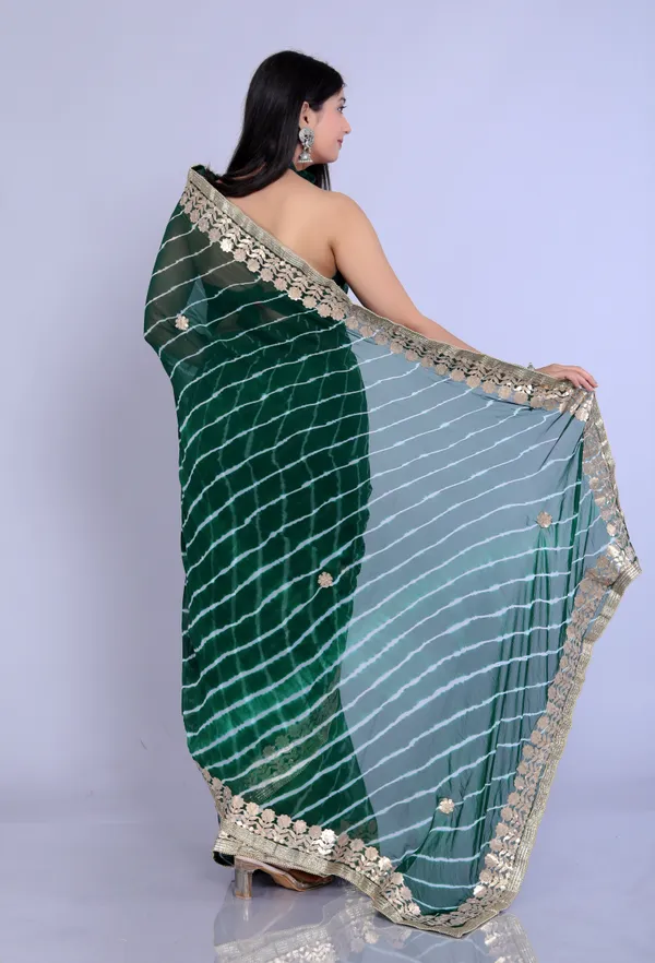 Green_Pure_Chiffon_Gotta_Patti_Work_Leheriya_Designer_Printed_Sarees_For_Women