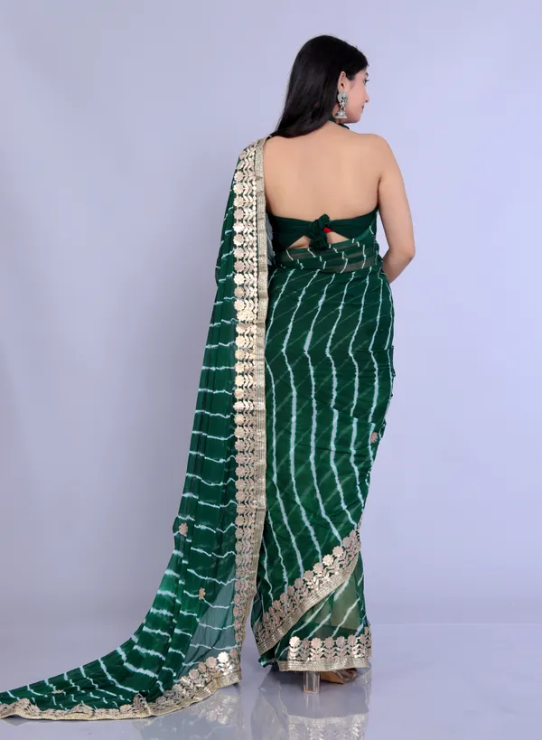 Green_Pure_Chiffon_Gotta_Patti_Work_Leheriya_Designer_Printed_Sarees_For_Women
