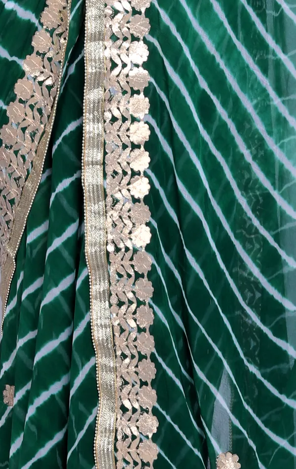 Green_Pure_Chiffon_Gotta_Patti_Work_Leheriya_Designer_Printed_Sarees_For_Women