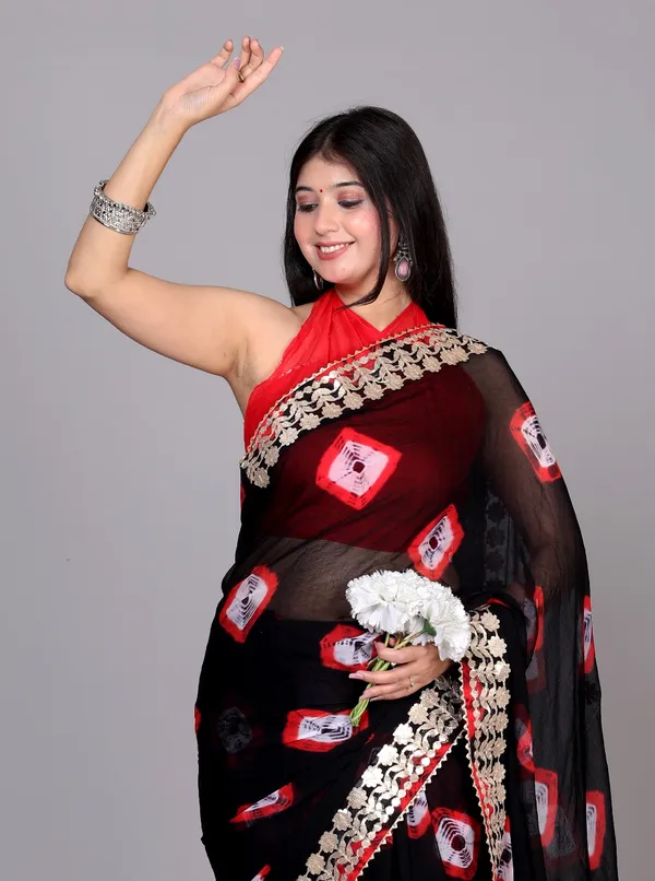 Black_Trendy_Printed_Chiffon_Bandhini_Gotta_Patti_Work_Sarees_For_Women