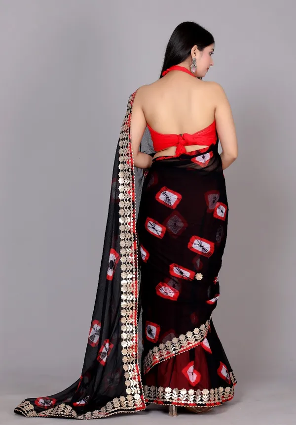 Black_Trendy_Printed_Chiffon_Bandhini_Gotta_Patti_Work_Sarees_For_Women