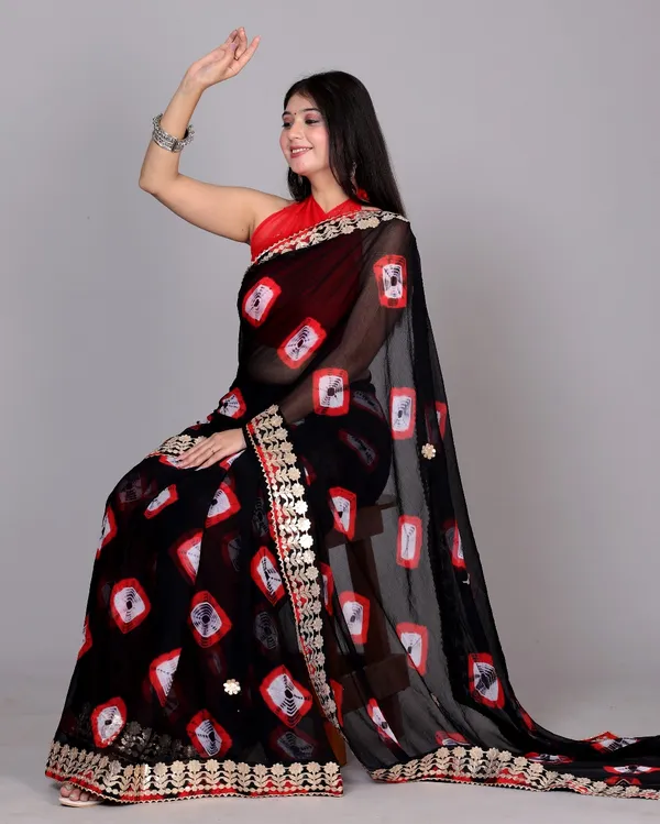 Black_Trendy_Printed_Chiffon_Bandhini_Gotta_Patti_Work_Sarees_For_Women