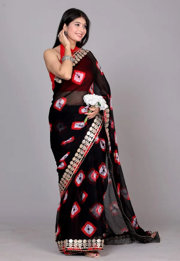 Black_Trendy_Printed_Chiffon_Bandhini_Gotta_Patti_Work_Sarees_For_Women