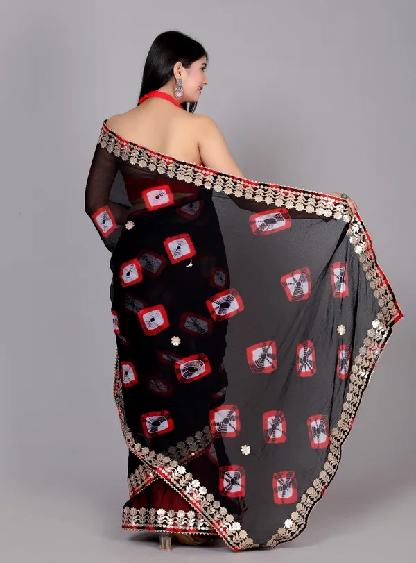 Black_Trendy_Printed_Chiffon_Bandhini_Gotta_Patti_Work_Sarees_For_Women
