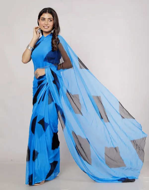 Blue_Pure_Chiffon_Printed_Checked_Printed_Sarees_For_Women