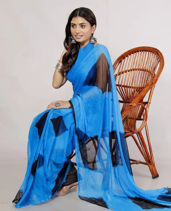 Blue_Pure_Chiffon_Printed_Checked_Printed_Sarees_For_Women