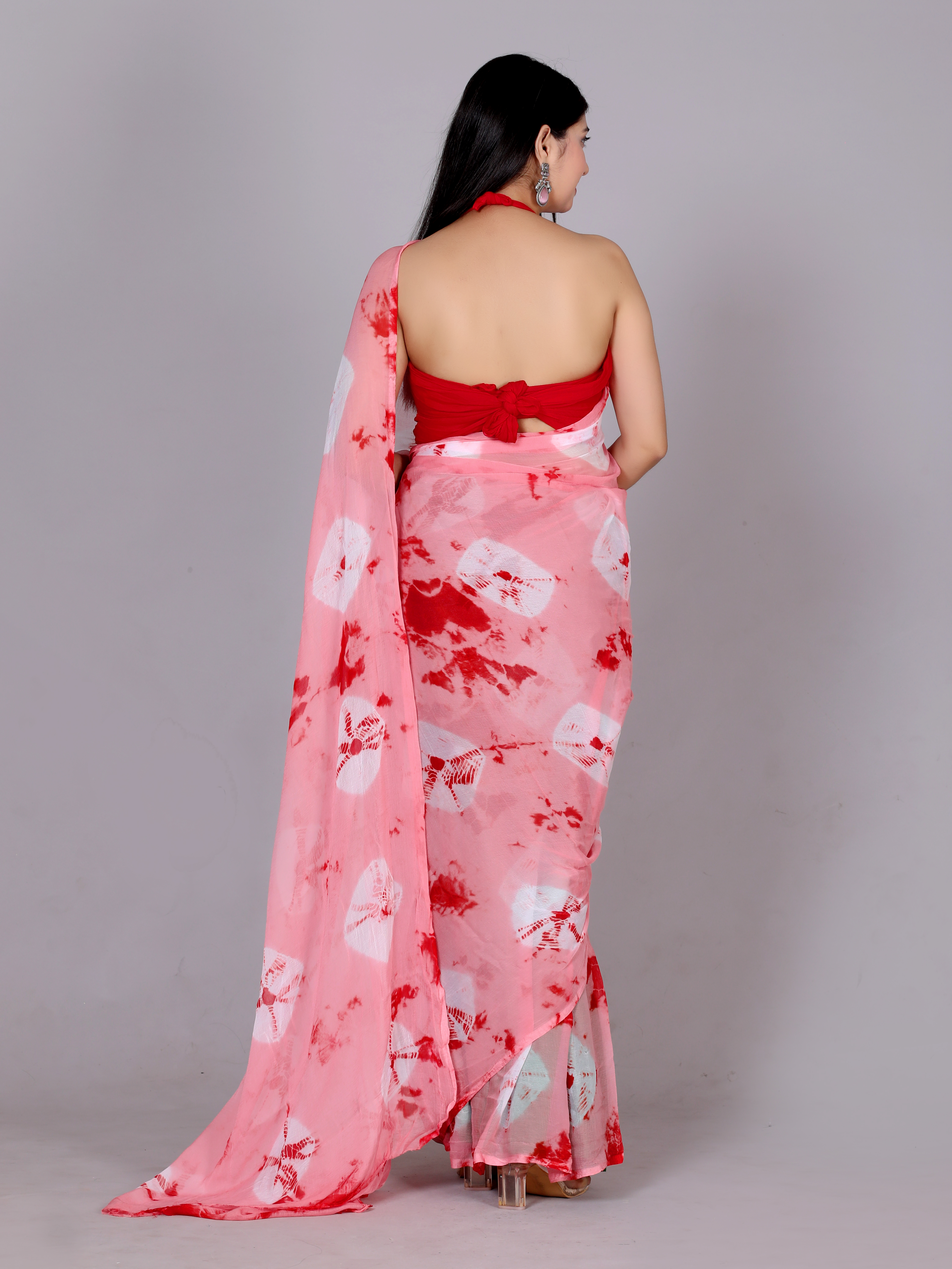 Pink_Pure_Chiffon_Trendy_Checked_Bandhani_Chiffon_Sarees_For_Women