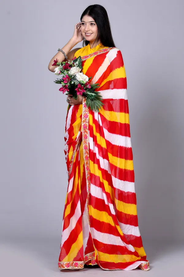 Yellow_Pure_Chiffon_Leheriya_Embroidered_Border_Sarees_For_Women