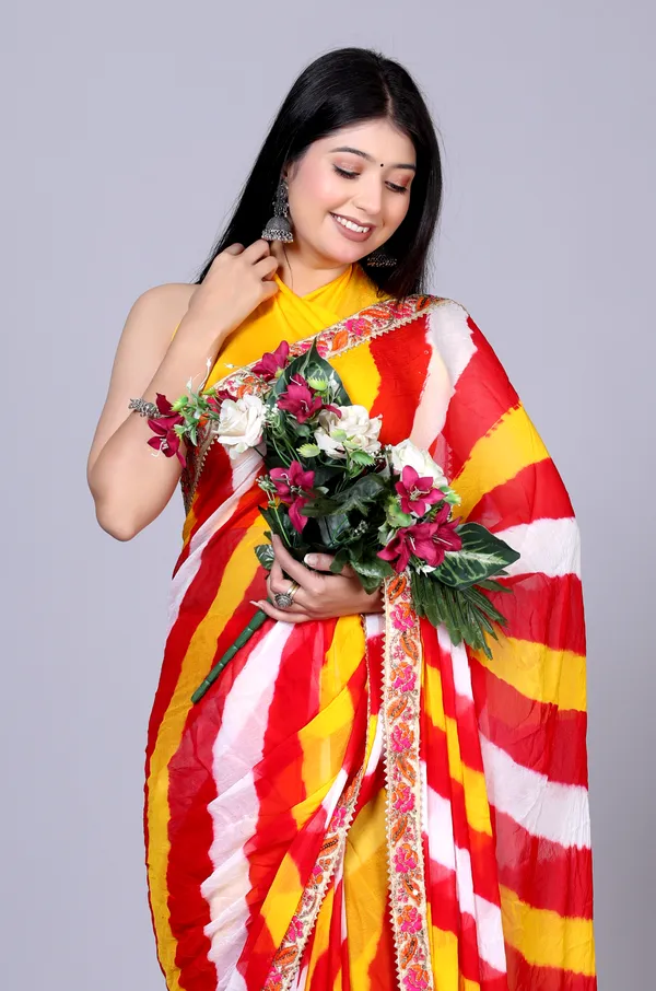 Yellow_Pure_Chiffon_Leheriya_Embroidered_Border_Sarees_For_Women