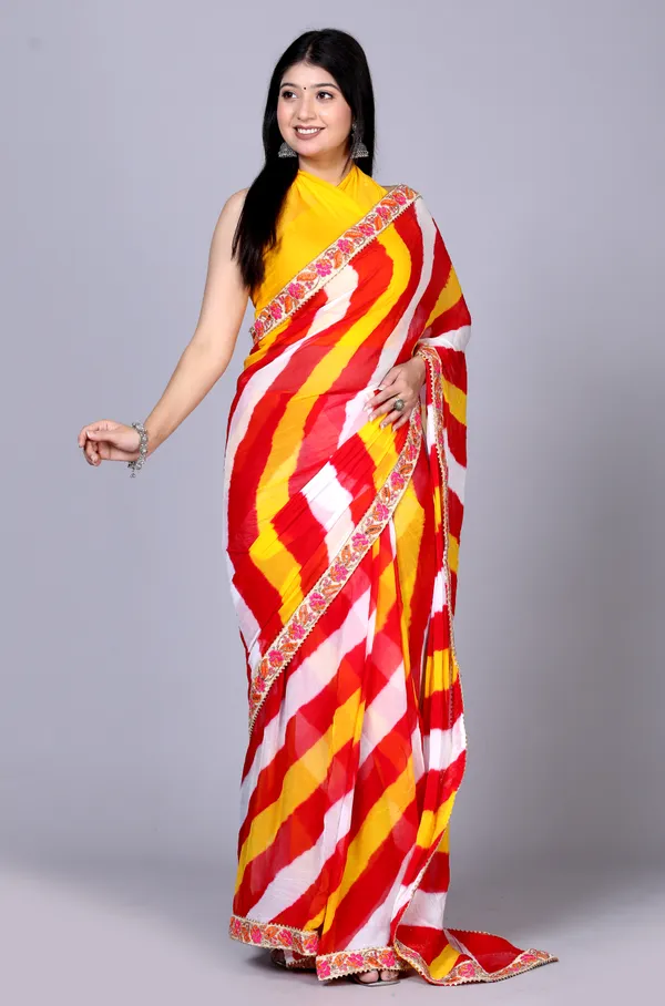 Yellow_Pure_Chiffon_Leheriya_Embroidered_Border_Sarees_For_Women