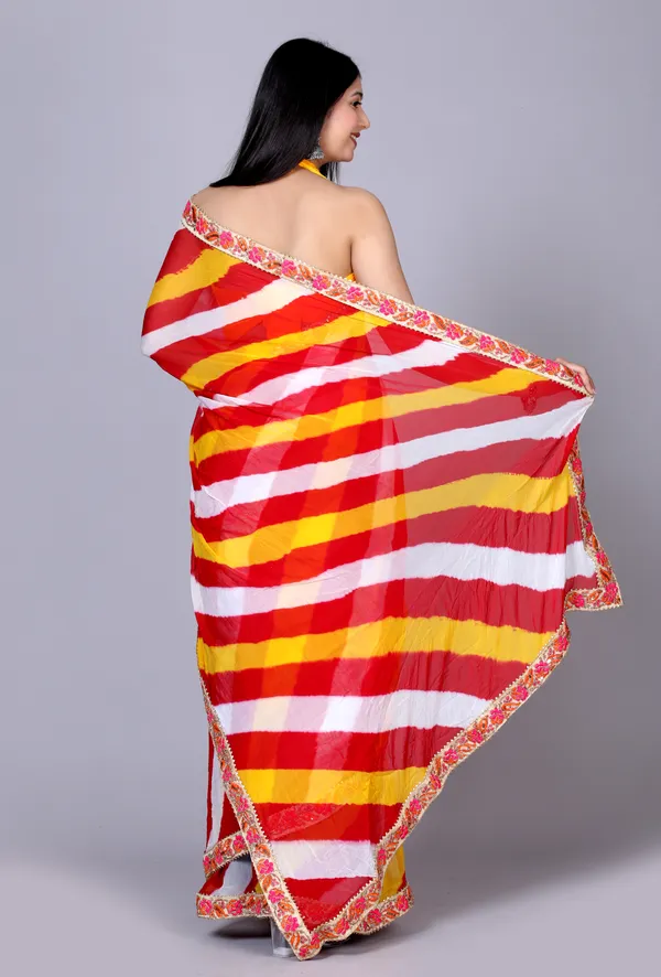 Yellow_Pure_Chiffon_Leheriya_Embroidered_Border_Sarees_For_Women
