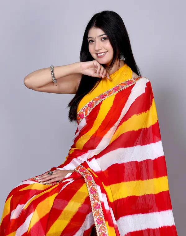 Yellow_Pure_Chiffon_Leheriya_Embroidered_Border_Sarees_For_Women