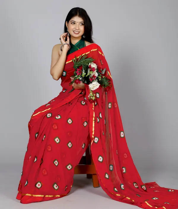 Red_Pure_Chiffon_Trendy_Bandhini_Chiffon_Sarees_For_Women