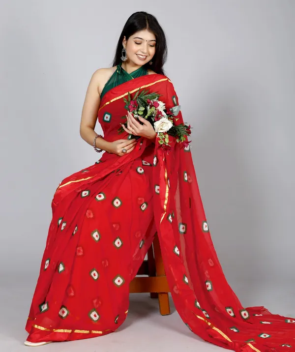 Red_Pure_Chiffon_Trendy_Bandhini_Chiffon_Sarees_For_Women